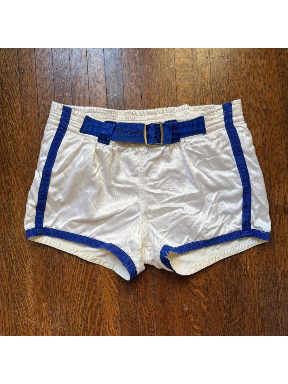 Vintage 1940s White and Blue Satin Athletic Shorts Lawson Cavette Sporting Goods